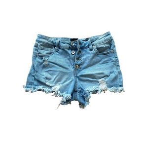 Kendall + Kylie The Hipster Short Light Denim Wash 7/28 Distressed Frayed Hem